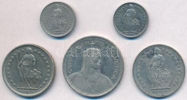 Svájc 1968-1992. 1/2Fr (2xklf) + 2Fr (2xklf) + 5Fr T:2 Switzerland 1968-1992. 1/2 Franc (2xdiff) + 2 Francs (2xdiff) + 5 Francs C:XF