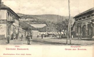 1902 Resica, Resita; Fő tér, Weiss üzlete. Weiss Adolf kiadása / Hauptplatz / main square, shops