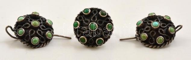 Ezüst(Ag) ékszerszett, apró kövekkel (fülbevalópár, gyűrű), méret: 54, bruttó: 21,3 g