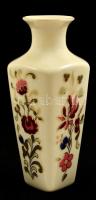 Zsolnay virágmintás porcelán váza, kézzel festett, jelzett, hibátlan, m: 14 cm
