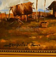 Szegvári Károly(1920-2002): Tanya. Olaj, farost, jelzett, keretben, 50×70 cm