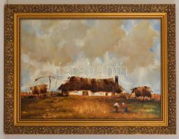 Szegvári Károly(1920-2002): Tanya. Olaj, farost, jelzett, keretben, 50×70 cm