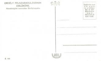 1940 Bánffyhunyad, Huedin; bevonulás kerékpáros katonákkal, Gál Francisc fodrász üzlete / entry of t...