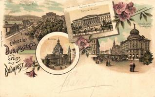 1901 Budapest, Nemzeti múzeum, Bazilika, Erzsébet főút, Ferenc József tér. Ottmar Zieher Art Nouveau, floral, litho (kis szakadás / small tear)