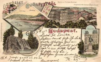 1899 (Vorläufer!) Budapest, Főgimnázium, Gellérthegy, Eötvös szobor. Kunstasntalt Rosenblatt Art Nouveau litho (EK)