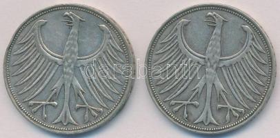 NSZK 1951. 5M Ag (2xklf) T:2,2-
FRG 1951. 5 Mark Ag (2xdiff) C:XF,VF