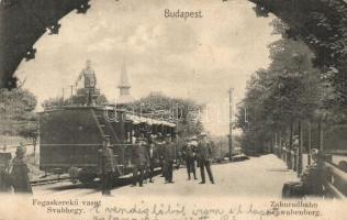 1906 Budapest XII. Svábhegy, Fogaskerekű vasútállomás, gőzmozdony, vasutasok / Zahnradbahn Schwabenberg (EK)