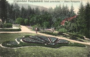 1910 Ponyászka, Poneasca (Bozovics, Bozovici); Felső park. Weisz Félix kiadása / Obere park / Upper park