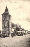 Lőcse, Levoca; Városház árkádokkal, piac árusokkal. Feitzinger Ede No. 951. / town hall with arcades, market with vendors (EK)