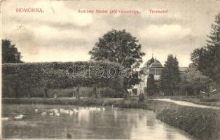 1909 Homonna, Homenau, Humenné; Andrássy Sándor gróf várkastélya, tó. Hossza Gyula kiadása / castle, lake (EK)
