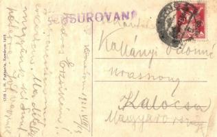 Komárom, Komárnó; Szent András templom, utca, Korén József és Leisz Nándor üzlete / street view with...