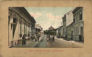 1910 Vukovar, Strossmayer utca, horvát bank, gyógyszertár. Vilma Baum kiadása / Strossmayerova ulica, Hrtvatska banka, Ljekarna / street view, Croatian bank, pharmacy (EK)