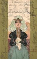 1901 Eau de Cologne. Les Parfums / Parfumes series; Art Nouveau postcard with lady. s: Raphael Kirchner