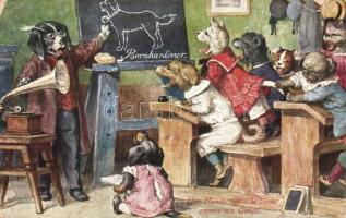 Der Hunde Sprache bleibt immer ein Gebell / The dog language always remains a bark, dogs art postcard, unsigned Arthur Thiele. T. S. N. Serie 1231. (6 Dess) (kis szakadás / small tear)
