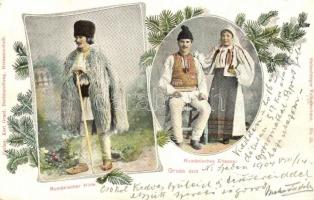 1904 Salutari din Romania! / Rumänischer Hirte, Rumänisches Ehepaar. Siebenbürger Volkstrachten No. 55. Verlag Karl Graef / Romanian folklore, Transylvanian traditional costumes, shepherd, married couple (EK)