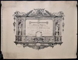 1893 Az Országos Iparegyesület díszes oklevele Meissner (Mészner) Alajos (1835-?) ny. vasúti főmérnö...