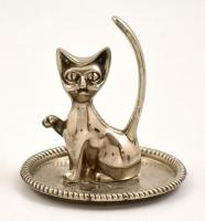 Macska alakú ezüstszínű gyűrűtartó, m: 8,5 cm
