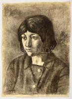 Czigány jelzéssel: Női portré. Szén, papír, felcsavarva, 64×45 cm