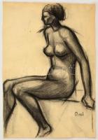 Patkó jelzéssel: Ülő női akt. Szén, papír, felcsavarva, 64×45 cm