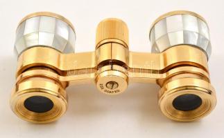 Színházi látcső gyöngyház berakással, tokban, jó állapotban, 9,5×4,5 cm