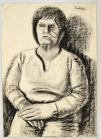 Frank jelzéssel: Idős nő portréja. Szén, papír, felcsavarva, 70×50 cm