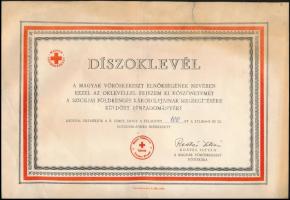 1968 a Magyar Vöröskereszt díszoklevele a szicíliai földrengés károsultjain való segítségért