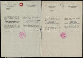 1944 Bp., 2 db svájci követségi csoportos menlevél (Schutzpass), az egyik korabeli hamisítvány