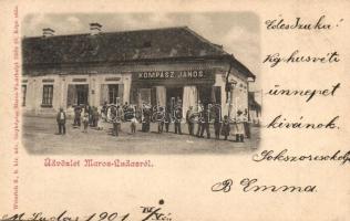 1901 Marosludas, Ludus; utcakép, Kompász János üzlete. Weinrich S. udv. fényképész képe után / street view, shop