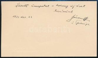 1933 Vikár Sándor (1905-1985) református lelkész, zeneszerző, tanár ás felesége saját kezű újévi üdv...