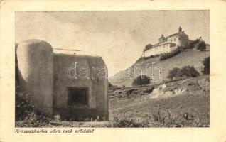 Krasznahorkaváralja, Krásnohorské Podhradie; Krasznahorka vára a cseh erőddel, betonbunker. Kiadja Fenyves Andor / castle with Czech fortress, concrete bunker (EK)