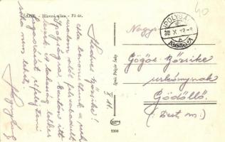 1938 Ipolyság, Sahy; Hlavná ulica / Fő utca, Polgár Ignác könyvnyomdája, üzlete, automobil. Polgár I...