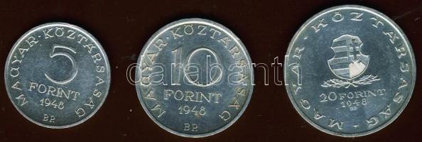 1948. 5Ft+10Ft+20Ft Ag "Petőfi, Széchenyi, Táncsics-Szabadságharc" sor T:2+ nagyon pici ph.