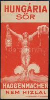 cca 1910-1920 Hungária sör, számolócédula, Haggenmacher, Bp., Pesti Könyvnyomda Rt., 12x6 cm