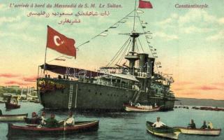 Constantinople, LArrivée a bord du Messoudié de SM Le Sultan / WWI Ottoman Navy ironclad Mesudiye