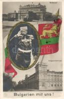 Bulgarien mit Uns! Parlament, Kriegsministerium / Ferdinand I of Bulgaria, parliament and Ministry of war. Flag, Central Powers propaganda (EK)