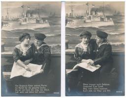 Kaiserliche Marine - 6 db-os német romantikus matrózos képeslap sorozat az SMS Hansa cirkálóval. Tök...