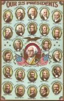Our 25 Presidents. American presidents with George Washington in the middle. Flags, Emb. litho (EK)