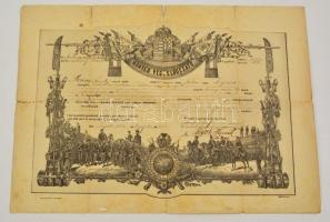 1884 Honvéd végelbocsájtó oklevél szakadásokkal / Obsit. 50x34 cm