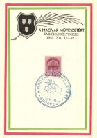 33 db régi motívumlap "A Magyar Művészetért" emlékbélyegzéssel (1940 és 1941), sok másodpéldány / 33 pre-1945 Hungarian motive cards with special cancellations "For the Hungarian Arts", many duplicates