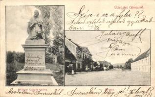 1906 Gönc, Károlyi Gáspár szobor, Fő utca, üzlet. Kiadja a gönci fogyasztási szövetkezet (EK)