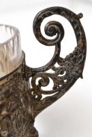 Üvegbetétes fém kínáló. Üvegen kis lepattanás. 37 cm