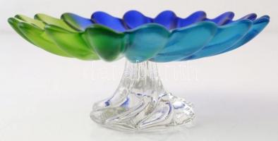 cca 1930 Walther Glass Liebenstern art deco kék-zöld talpas kínáló és tál (2db), jelzés nélkül, form...