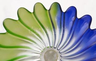 cca 1930 Walther Glass Liebenstern art deco kék-zöld talpas kínáló és tál (2db), jelzés nélkül, form...