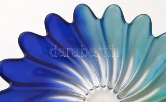 cca 1930 Walther Glass Liebenstern art deco kék-zöld talpas kínáló és tál (2db), jelzés nélkül, form...