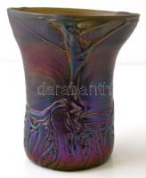 Horváth Márton (1941-2013): Irizáló díszváza, anyagában színezett, fújt üvegszál díszítéssel, hibátl...