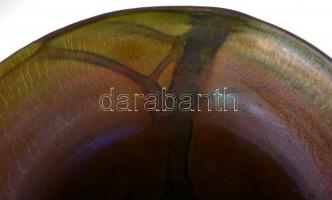 Horváth Márton (1941-2013): Irizáló díszváza, anyagában színezett, fújt üvegszál díszítéssel, hibátl...