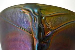 Horváth Márton (1941-2013): Irizáló díszváza, anyagában színezett, fújt üvegszál díszítéssel, hibátl...