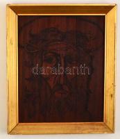 Krisztus fej, karcolt falemez, keretben, 34×27 cm