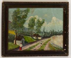 Neogrády jelzéssel: Libaterelő kisfiú. Olaj, vászon, foltos, keretben, 32×42 cm