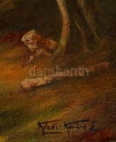 Kézdi jelzéssel: Patak part kőhiddal. Olaj, vászon, keretben, 50×72 cm